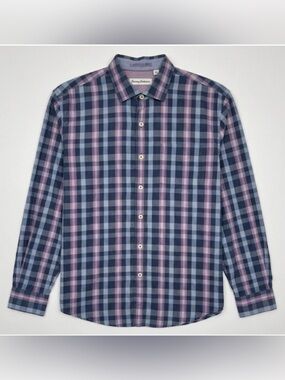 Tommy Bahama Mens‎ XL Long Sleeve Plaid Button Down Shirt Purple Blue Cotton